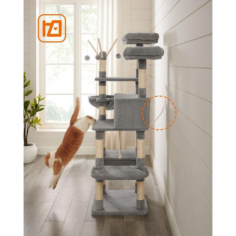 FEANDREA 64.6" Cat Tree Large Cat Tower Cat Activity Center with Hammock Cat Condo Light Gray, 4 of 5