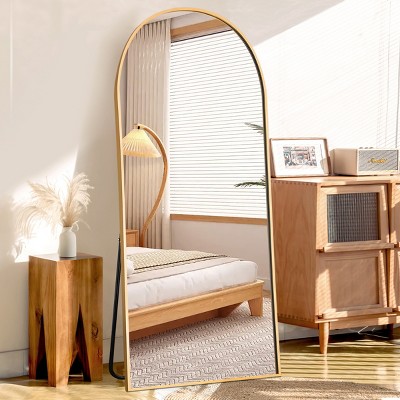 FURNIinspire Full Length Mirrors Floor Standing Body Mirror, Arched Mirror Room Decor Long Dressing Mirror for Bedroom, Gold, 18"*58"
