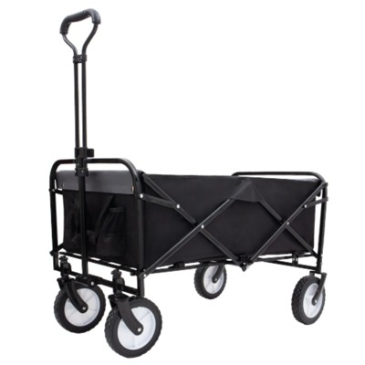 FURNIinspire Outdoor Serving Carts Collapsible Foldable Wagon Cart with Strapping System Beach Wagon Utility Cart, Black, 35.04"*21.65"*38.98"