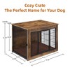 Rustic Brown Wooden Dog Kennel Furniture with Cushion, Heavy-Duty Double-Door Dog Crate for Small,Medium and Large Dogs - 3 of 4