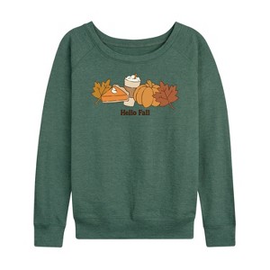 Women's - Instant Message - Hello Fall Lightweight French Terry Wide Neck Long Sleeve Graphic Shirt - 1 of 4
