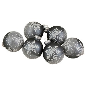 Northlight Set of 6 Gray and White Snowflake Glass Christmas Ball Ornaments 4" (101mm) - 1 of 4