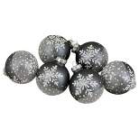 Northlight Set of 6 Gray and White Snowflake Glass Christmas Ball Ornaments 4" (101mm)