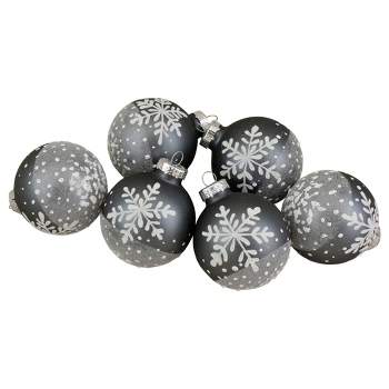 Northlight Set of 6 Gray and White Snowflake Glass Christmas Ball Ornaments 4" (101mm)