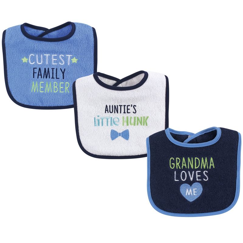 Luvable Friends Baby Boy Cotton Drooler Bibs with Fiber Filling 3pk, Boy Family, One Size, 1 of 3