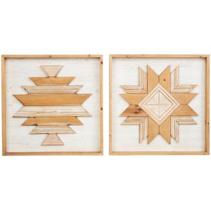 Set of 2 Wood Geometric Handmade Southwestern Beaded Wall Decors Brown - Olivia & May - 1 of 4