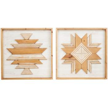 Set of 2 Wood Geometric Handmade Southwestern Beaded Wall Decors Brown - Olivia & May