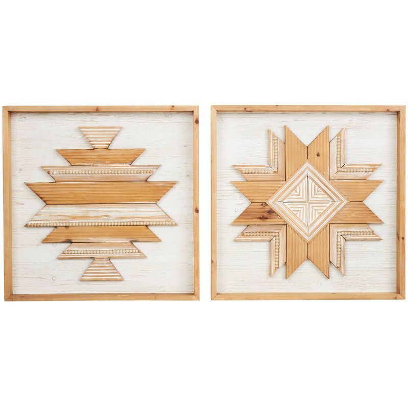 Set of 2 Wood Geometric Handmade Southwestern Beaded Wall Decors Brown - Olivia &#38; May, 1 of 5