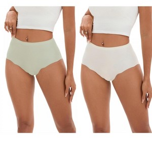 INSPIRE CHIC 2 Pcs Women's High-Waisted Full-Coverage Underwear Wave Trim No Trace Briefs - 1 of 4