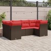 vidaXL 6 Piece Patio Sofa Set with Cushions Brown Poly Rattan - Brown and Red - 2 of 4