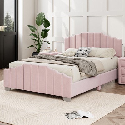 Full/Queen Size Velvet Upholstered Platform Bed Frame with Vertical Channel Tufted Headboard and Footboard - ModernLuxe