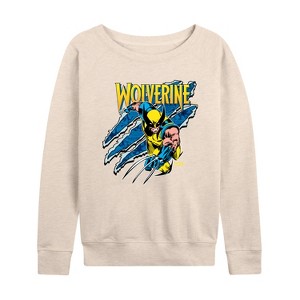 Women's - Marvel - Wolverine Slash Lightweight French Terry Wide Neck Long Sleeve Shirt - 1 of 4
