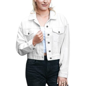 Anna-Kaci Women's Cropped Button Down Denim Jean Jacket with  Pockets for Casual Looks - 1 of 4