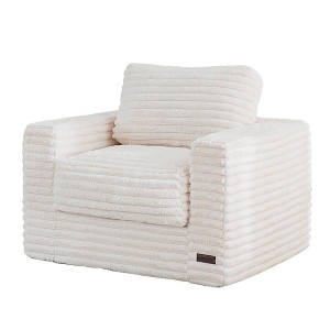 MAXYOYO Giant Bean Bag Chair, Striped Faux Fur Upholstered Floor Sofa with Pillows and Armrests - 1 of 4