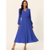 Seta T Women's Long Lantern Sleeve Wrap V Neck Flowy Ruffle Pleated Maxi Dresses - 2 of 4