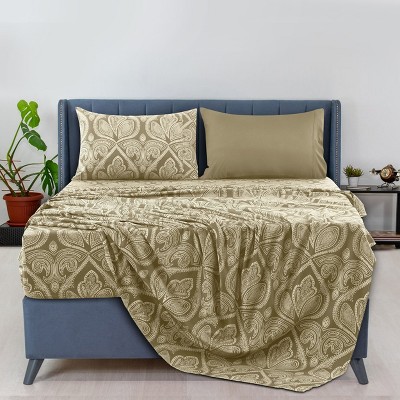 6 Piece Sheet Sets Paisley Printed Sheets Set Ultra Soft Deep Pocket Microfiber Bed Sheets - Lux Decor Collection
