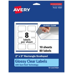 Avery Glossy Clear Rectangle Scalloped Labels with Sure Feed, 2" x 3" - 1 of 4