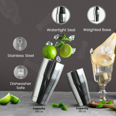 Stainless Steel Boston Cocktail Shaker Set with Wood Stand