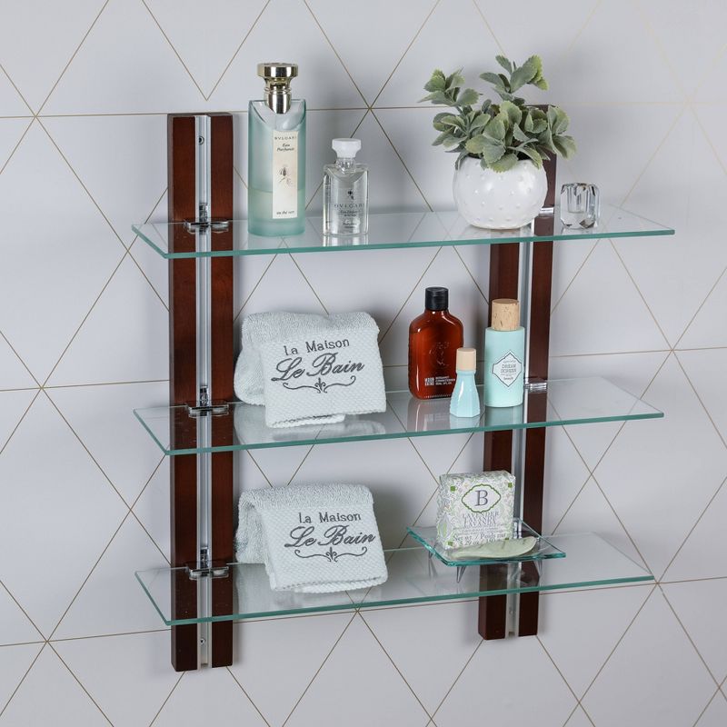 3-Tier Adjustable Shelves with Clear Glass on Wood Bars Brown - Danya B., 2 of 11