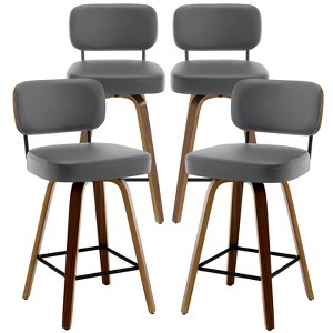 Bekrvio 26" Swivel Counter Height Bar Stools - Upholstered Faux Leather with Back, Bent Wood Legs, Mid Century Modern Kitchen Island Counter Stools - 1 of 4