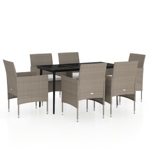 vidaXL Patio Dining Set Outdoor Dining Set Table and Chair Set for Garden - Beige and Black 7 Piece with Cushions, 55.1" Table Length - 1 of 4