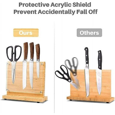 LunaLulinlk Knife Block Magnetic Universal Knives Holder Bamboo Knife Stand for Kitchen Cutlery Display Rack and Organizer