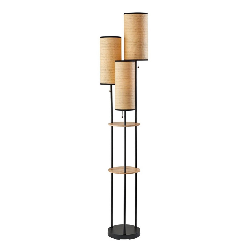 Photos - Floodlight / Street Light Adesso Trio Floor Lamp Black and Antique Brass: ETL Listed, 68.5" Height, 3 Woven Paper Shades 