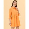INSPIRE CHIC Women's 3/4 Sleeve Button Front Solid Color Flare Mini Shirt Dress - 2 of 4
