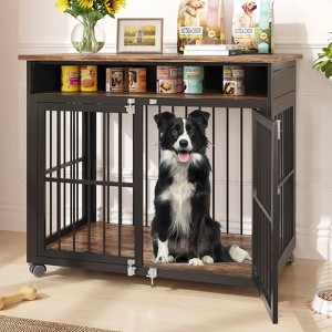 39.4" Dog Crate for Medium & Large Breed, Dog Kennel Furniture, Wooden End Table Pet Cage - 1 of 4