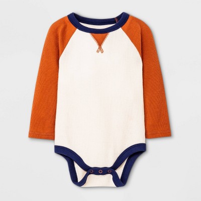 Image of Baby Boys' Raglan Thermal Long Sleeve Bodysuit - Cat & Jack™ Orange 0-3M
