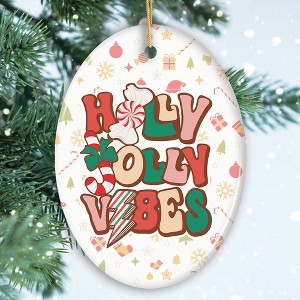 Retro Holly Jolly Vibes Throwback Christmas Ornament| OrnamentallyYou - 1 of 4