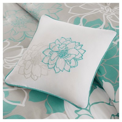 Aqua Floral Cotton Sateen King Comforter Set