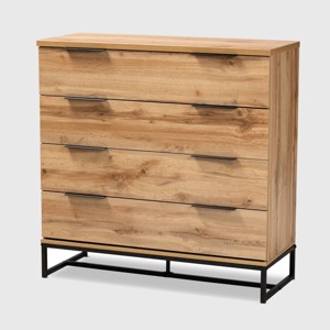 Reid Wood and Metal 4 Drawer Dresser Oak/Black - Baxton Studio: Contemporary Bedroom Storage, Minimalist Design - 1 of 4