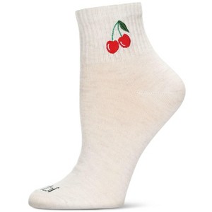Memoi Women's Cherry Embroidery Athletic Quarter Socks Oatmeal Heather 9-11 - 1 of 3