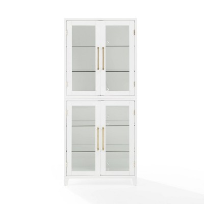 White Recessed Panel Glass Door Kitchen Pantry Cabinet