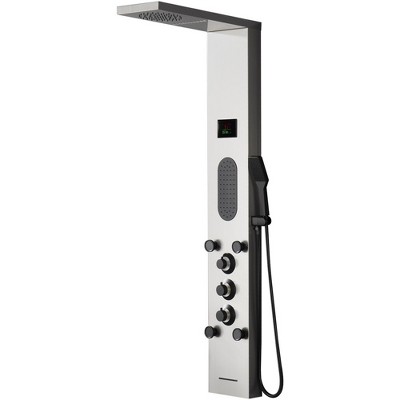 BWE 5-jet shower panel system with rain shower head and shower rail, shower tower with LED light