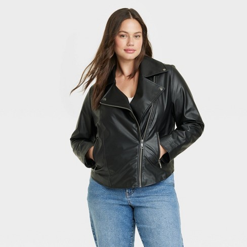 Women's Faux Leather Moto Jacket - Ava & Viv™ Black 1X