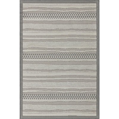 Easy-Care Reversible Stripe Gray Synthetic Outdoor Rug 4' x 6'