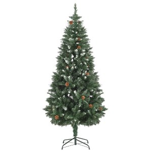 vidaXL Christmas Tree Holiday Decoration Artificial Xmas Tree with Pine Cones - Green and White 6 x 3 ft - 1 of 4