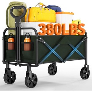 Collapsible Wagon Cart with 5" All-Terrain Wheels, 380LB Capacity Foldable Utility Cart with Drink Holders for Grocery, Beach, Camping, Sports - 1 of 4
