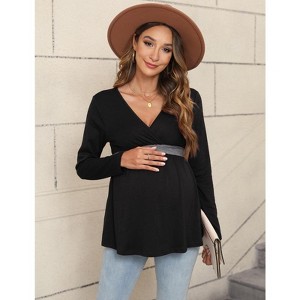WhizMax Womens Maternity Shirts Long Sleeve Pregnancy Tops Casual V Neck Knit Pregnant Blouses - 1 of 4