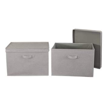 Household Essentials Wide Storage Box with Lid Natural with Brown Trim