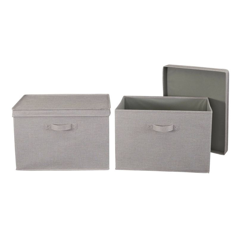 Household Essentials Set of 2 Wide Storage Boxes with Lids Silver Linen, 1 of 9
