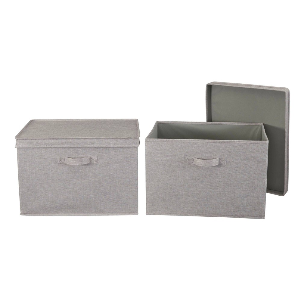 Photos - Clothes Drawer Organiser Household Essentials Set of 2 Wide Storage Boxes with Lids Silver Linen
