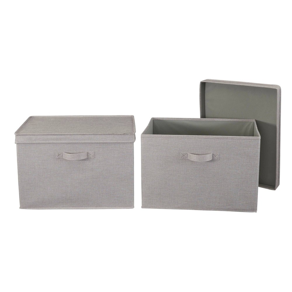 Photos - Clothes Drawer Organiser Household Essentials Set of 2 Wide Storage Boxes with Lids Silver Linen: Decorative, Stackable, Rectangle, Spot Clean