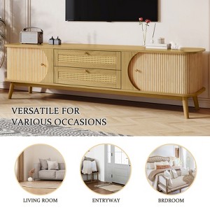 Rattan TV Stand for TVs up to 75'', Entertainment Center with Cabinet & Drawers, Media TV Console Table with Solid Wood Legs for Living Room Bedroom - 1 of 4