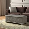HomeRoots 54" Gray Carved Geo Scroll Solid Wood Storage Ottoman - 2 of 4