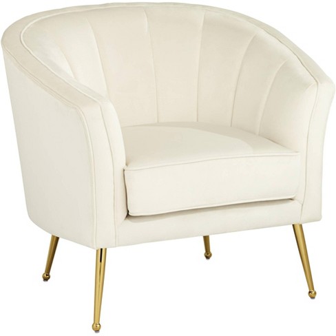 55 Downing Street Leighton White Velvet And Gold Tufted Accent Chair Target