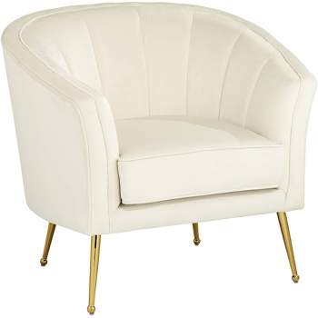 55 Downing Street Leighton White Velvet and Gold Tufted Accent Chair