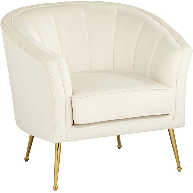 55 Downing Street Leighton White Velvet and Gold Tufted Accent Chair, 1 of 10